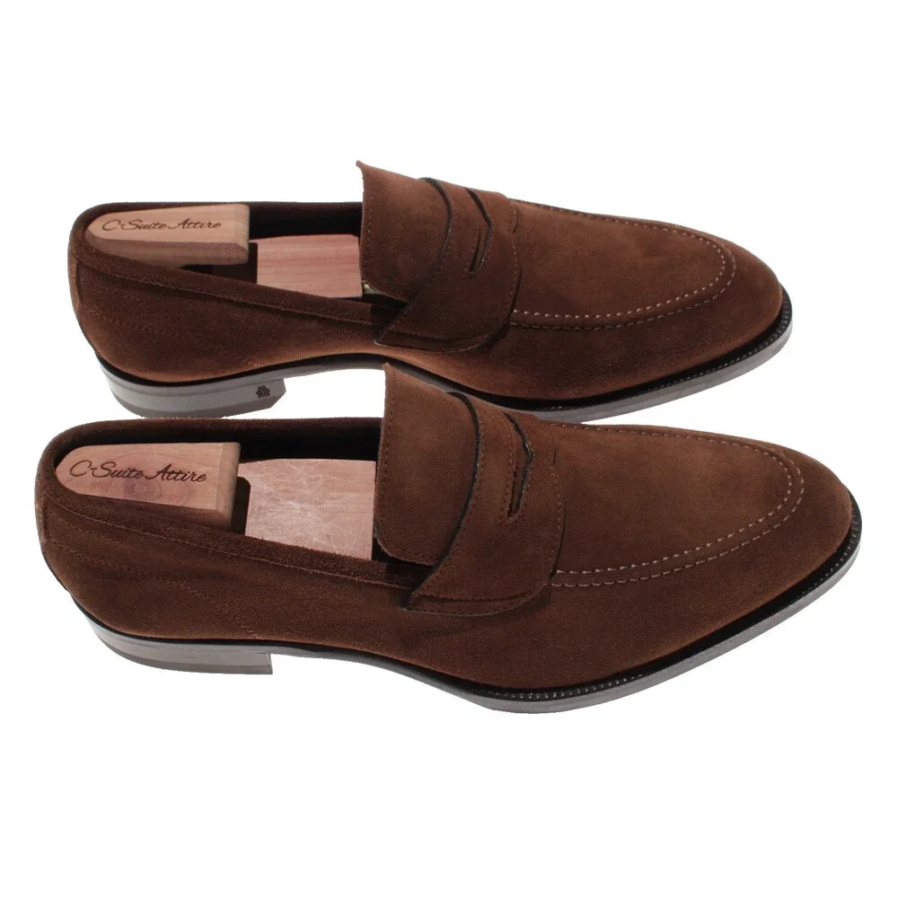 Di Bianco NWB Slip On Penny Loafers Size 10.5 US in Brown Suede Made in Italy
